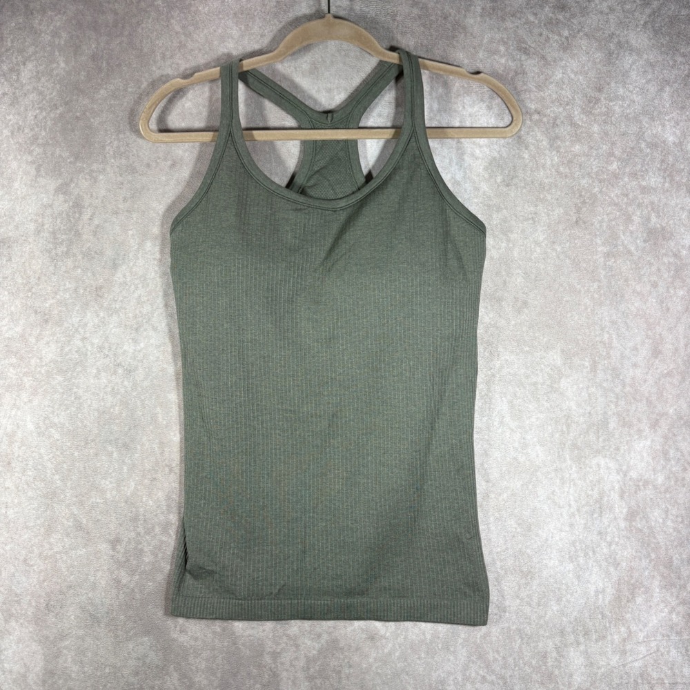 Lululemon Tank Top Women 10 Green Ebb to Street Racerback Ribbed Athletic Gym